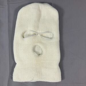White‎ Acrylic Knit Ski Mask 3-Hole Face Cover Winter Snowboard Cold Weather